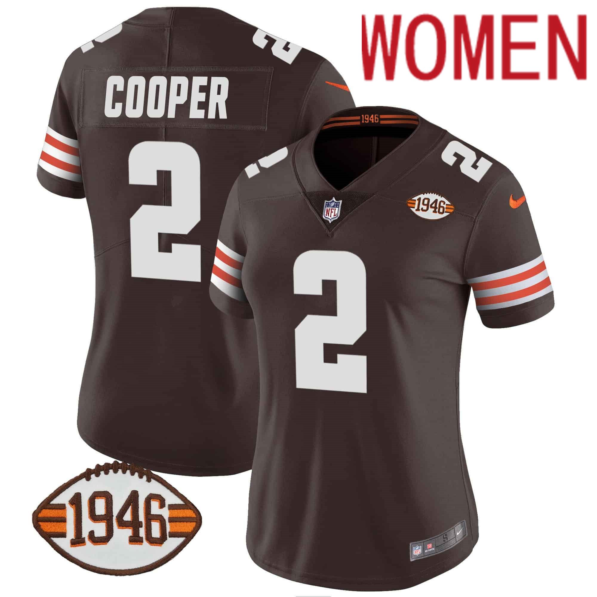 Women Cleveland Browns 2 Cooper Brown 1946 75th Anniversary Patch 2024 Nike NFL Jersey style 1